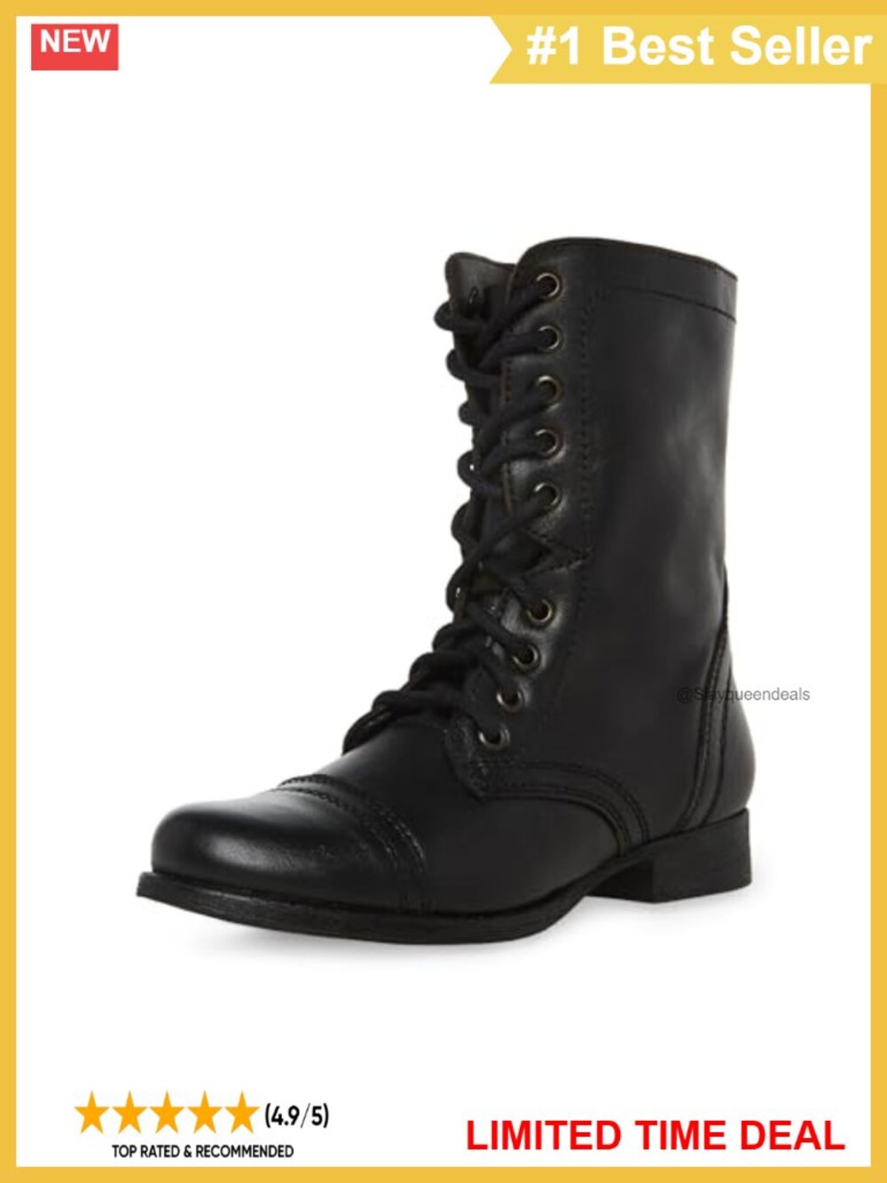 Distressed Leather Combat Boot Lace-Up Mid-Calf Casual